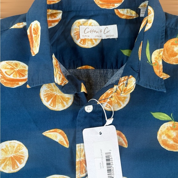 Blue Orange Casual Button Down Shirt with Playful Pattern - Picture 3 of 5